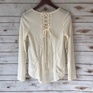 KNOX ROSE • WAFFLE KNIT LACE BACK TEE